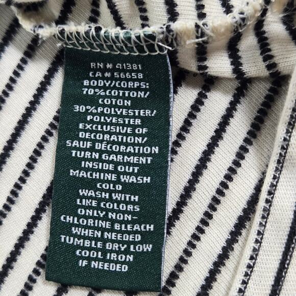 Lauren Ralph Lauren Wom LG Tee Black Striped Gold Buttons Classic Timeless Chic - Picture 9 of 11